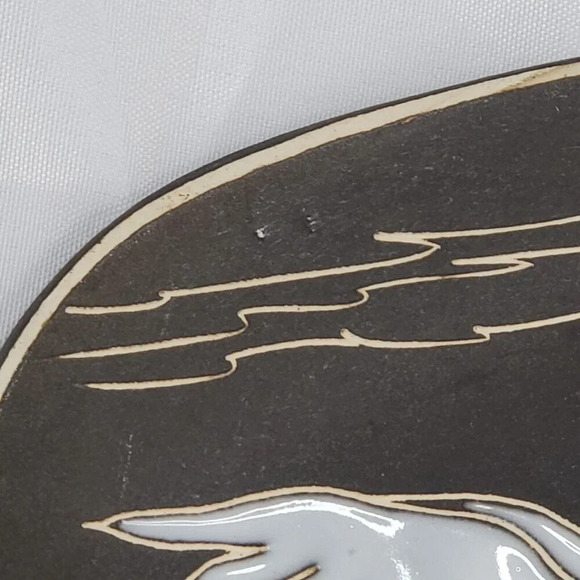 Norwegian Pottery Folk Art Black Plate Handmade NORWAY signed Nilo Holgerson 734 - Picture 5 of 11